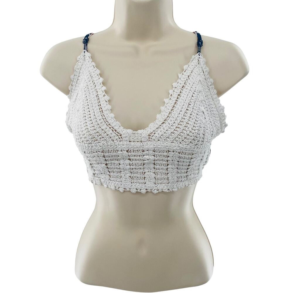 SHEIN Crochet Halter Top Womens Large Boho Floral Festival Hippie Tie Back Beach - Picture 1 of 10